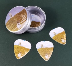 Guitar pick printed tins with white printed guitar picks