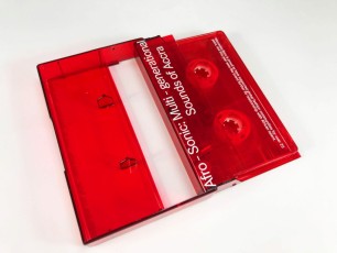Transparent clear cassette tapes and cases, both with white on-body prints
