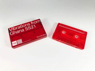 Transparent clear cassette tapes and cases, both with white on-body prints