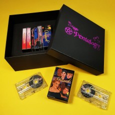 Seven cassette tape box set with a mixture of double albums, standard cases, O-cards and Maltese cross packs