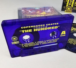 Transparent blue cassette tapes with obi strip and matching CDs in jewel cases