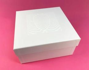 Six cassette tape box set with white foil lid and base print and custom foam insert to hold cassette tapes