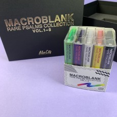Five cassette tape box set with foil lid print, custom slip case, and custom foam insert to hold cassette tapes.