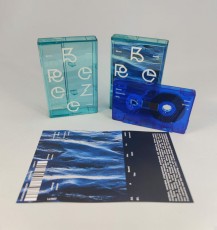 Transparent clear cassette tapes and cases, both with white on-body prints