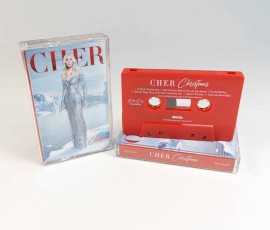 Solid red cassette tapes with white on-body printing in cases with J-cards