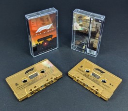 F1 The Album film soundtrack on vintage gold cassette tapes