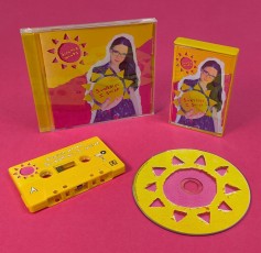 Summer Woods 'Sunshine I Swear' CDs in jewel cases with transparent dark yellow CD trays and cassette tapes in yellow back cases