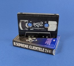 Ghostface Killah 'Supreme Clientele 2' VHS-style audio cassette tapes in cases with custom cut outer O-cards