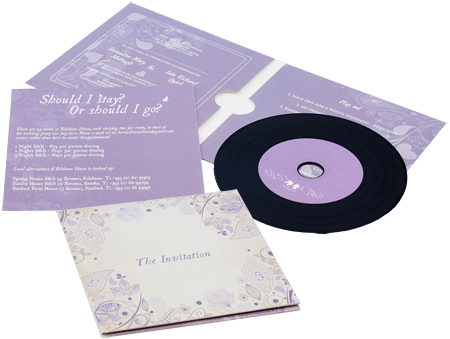 Wedding favour CDs in 4 page wallets with invitation