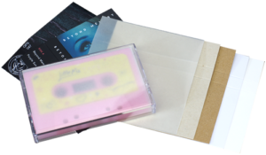 Audio cassette case J-card material options
