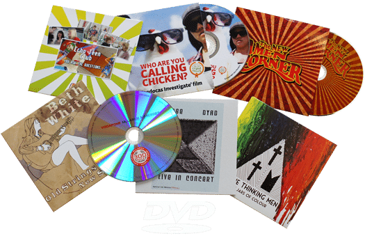 DVDs in printed card wallets
