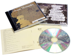 Jewel cases with 12 page booklets and a two colour silk screen print directly onto the silver disc surface