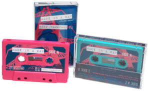 Hot pink and turquoise cassettes with full colour sticker printing and matching J-cards