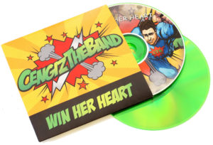 Colourful green base CDs in pop art style superhero CD wallets