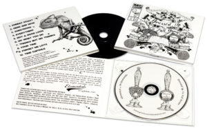 4 page digipaks with a clear disc tray and unusual black-base CDs with direct to disc printing, all in black and white