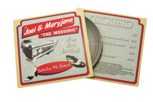 Wedding vinyl CDs in solid printed wallets