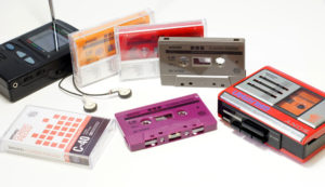 Blackberry purple, cocoa brown, retro orange, tangerine and red cassettes with on-body black printing in a retro design with old-school style custom J-cards