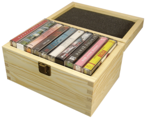 Wooden cassette tape box set for ten audio cassettes