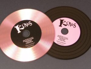 Custom pink vinyl discs and standard black vinyl discs