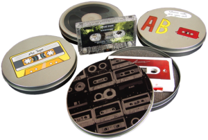Cassette tape metal circular tins