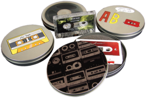 Cassette tape metal circular tins