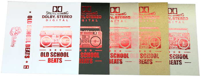 Hot foil printed metallic cassette J-card material options