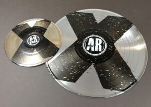 UV LED printed 7" and 12" vinyl records with black and white prints