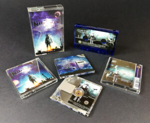 Transparent blue cassette tapes and matching MiniDisc sets