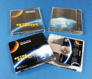 Full colour printed MiniDiscs with front, rear and spine printing, plus matching J-card inserts