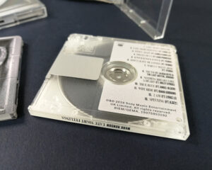 Close-up of underside on-body printing on a MiniDisc