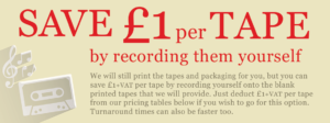 Save one pound per tape on cassette tape duplication by recording yourself