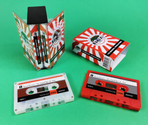 Double butterfly cassette case with two old-school style tapes and an outer O-card