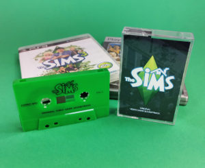 The Sims video game soundtrack on green jelly audio cassette tapes with on-body black printing