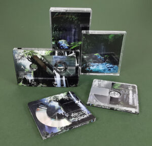 Full coverage cassette tapes and MiniDiscs with custom partial reveal white base layer to create a stunning design