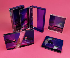 Clear MiniDiscs and cassette tapes with a partial white base layer and colour printing to create a really interesting reveal