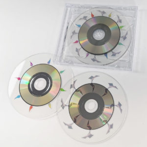 A double CD set with two full size 12cm CDs that only have an 8cm data ring and clear plastic outside