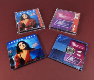 Clear transparent MiniDiscs, printed with a light blue tint and full colour artwork