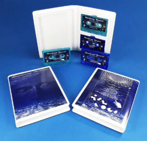 Double white rave case with transparent blue and turquoise tapes with sticker printing