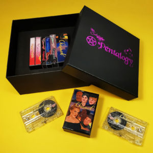 Seven cassette tape box set with a mixture of double albums, standard cases, O-cards and Maltese cross packs