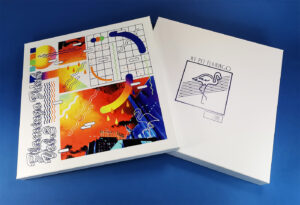 12 inch vinyl white boxset with full colour UV-LED lid printing and blue metallic foil base printing