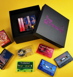 Seven cassette tape box set with a mixture of double albums, standard cases, O-cards and Maltese cross packs