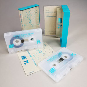 Marie Rose Sarri 'Controvento' clear frosted cassette tapes in turquoise back cases with turquoise foil printed J-cards