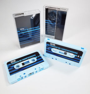 Sky blue cassettes with sticker printing in clear cases with full colour J-cards