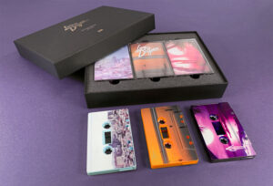 Triple cassette tape box sets in gold foil printed boxes