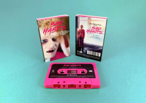 Hot pink cassette shells with sticker printing in full colour printed O-cards