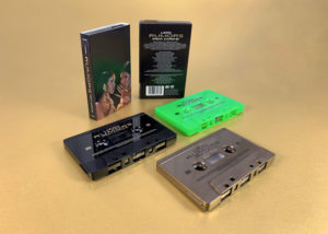 Black, Gold, and slime green cassette shells with on-body print in full colour printed O-cards
