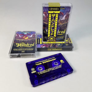 Transparent blue cassette tapes with obi strip and matching CDs in jewel cases