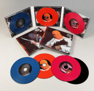 Six page CD digipaks with three disc trays and three custom printed vinyl-style CDs