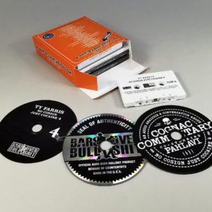 Custom 'soda box' set with three CDs in digipaks and a jewel case, plus a cassette tape