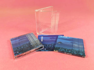 Clear MiniDiscs with full colour front and back print in jewel cases with on body print and J-cards